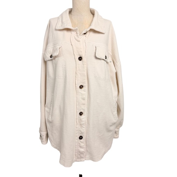 Free People Jackets & Blazers - Free People Ruby Jacket Cream Fleece Oversized Button Down Shacket Womens M
